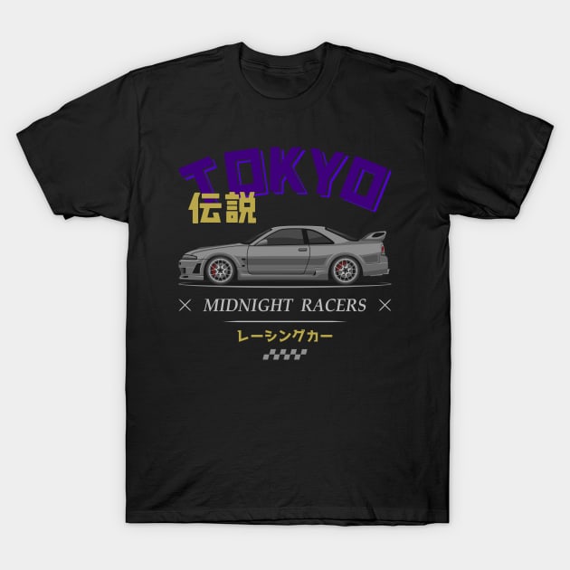 Midnight Racer Silver Skyline R33 GTR JDM T-Shirt by GoldenTuners